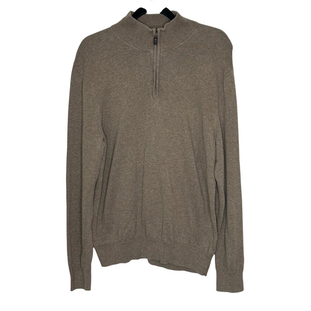 Jos. A. Bank Traveler Brown Pima Cotton Quarter Zip Sweater Winter Soft Size L